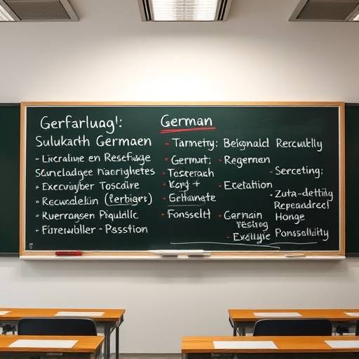 Una pizarra con palabras y frases en alemán durante un curso intensivo